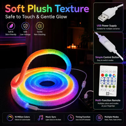 ⏳🔥LIMITED-TIME 50% OFF! ⏰Faux Fur Neon Light Strip – 360° all-round glow 🌈💈
