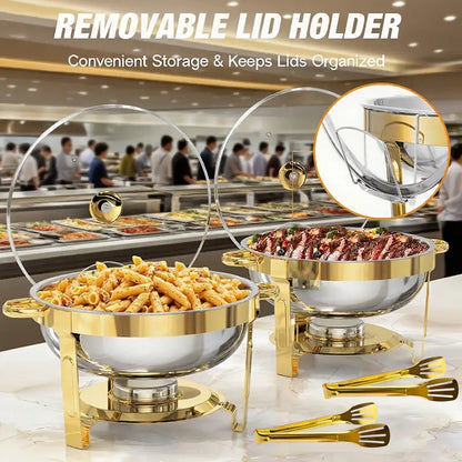 🍽️ LIMITED-TIME 50% OFF! ✨ Stainless Steel Chafing Dish Set – 5QT, Gold, Professional Buffet Warmer ⭐