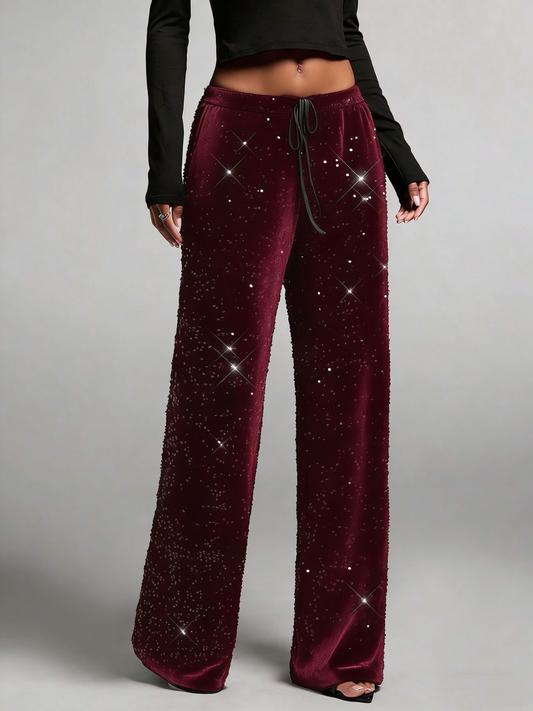 💖LAST DAY SALE 50% OFF💃Women's Sequin Sparkle Wide Leg Pants with Elastic Waistband