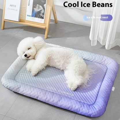 ⏳LAST DAY SALE ❄️Pawchill™🇬🇧Pet Cooling Mat for Dogs & Cats 🐾  Naturally Cool Ice-Silk Pad • Breathable, Washable & Soft 🌿  For Floors, Sofas & Car Travel • Multiple Sizes • Gradient Colours ☀️🐶🐱