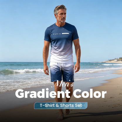 🔥LIMITED TIME 70% OFF!🔥 🏖️Summer Cool Deal: ONLY ￡15.99!!😎Men's Gradient Color T-Shirt & Shorts Set