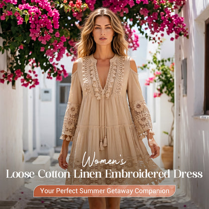 🥳SUMMER HOT SALE🥳💞50K+ SOLD!💥50% OFF! 🔥Women's Loose Cotton Linen Embroidered Dress🌸👗