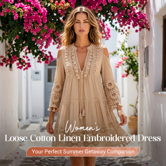🥳SUMMER HOT SALE🥳💞50K+ SOLD!💥50% OFF! 🔥Women's Loose Cotton Linen Embroidered Dress🌸👗
