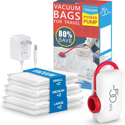 🧳 50% OFF HOT DEAL ! ⚡ Pack of 6 Compression Bags for USB Electric Vacuum Cleaner – Space-Saving Storage, Airtight Seal, Reusable & Durable 🌀☀️Delivered within 5 working days👜