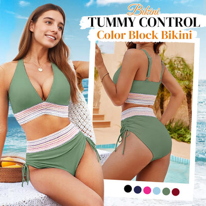 🔥Special Price £16.99!!💥50K+ SOLD!-👙High Waisted Tummy Control Color Block Bikini Sets