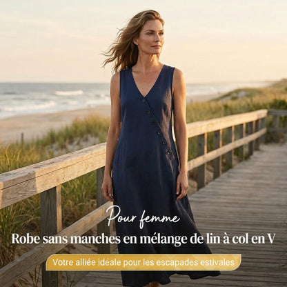 👗 50% DE RÉDUCTION! ✨ Robe Longue à Poches en Coton-Lin – Coupe Enveloppante, Boutons Asymétriques & Style Chic Pour Un Confort Élégant 🌸