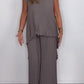 💖LAST DAY SALE 50% OFF💖Laney Pleated Short Sleeve Irregular Midi Top and Elastic Waist Wide Leg Pants Set✨