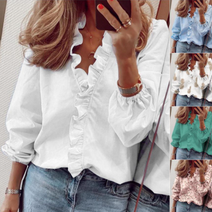 👚 50% OFF NOW! ✨ Women's Ruffled Lantern Sleeve Shirt – Sweet Design, Loose Fit & Versatile Style for Any Occasion 🍃