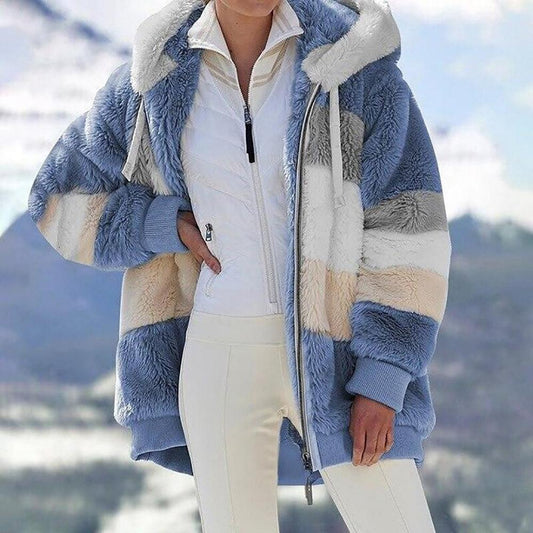 50%OFF💥Women/Couple Winter Plush Hooded Colorblock Jacket with Pockets