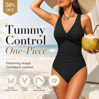 👙 Women’s Ruched Tummy Control Swimsuit – Supportive Wide Straps, Full Coverage & Beach-Ready Style