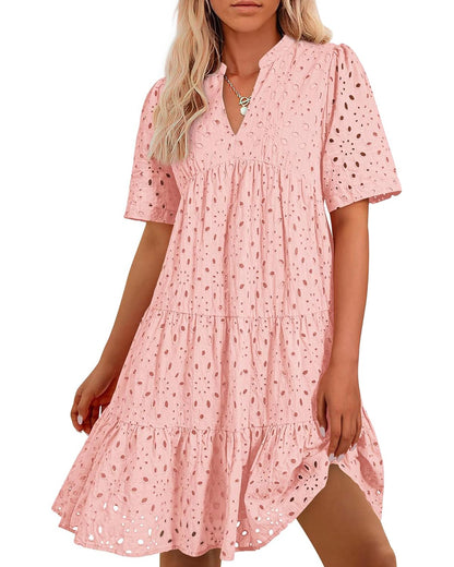 🫧2025 Hot Sale 50% OFF💘 -Women's Elegant Hollow Out Lace Ruffle Casual Mini Dress
