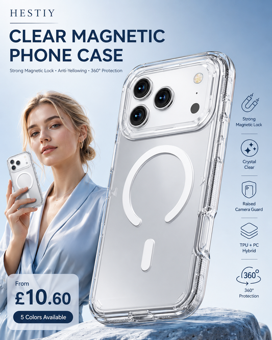 📱🧲 Shockproof Clear Magnetic Phone Case🛡️ – Strong Magnetic Lock, Anti-Yellowing & 360° Protection