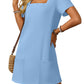 🎁Limited time 50% OFF⏳Women's Casual Square Neck Pocket Short Sleeve Dress with Pockets