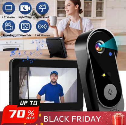50% OFF NOW ! 🔥Wireless doorbell camera: 1080P, 170° angle, 4.3-inch screen, IPX65 outdoor waterproof, night vision