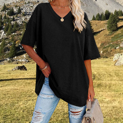 🌸 50% OFF NOW! 🌸Women's Casual Loose Plus Size V Neck T Shirts Summer Half Sleeve Tees Fit Cotton Tunic Tops
