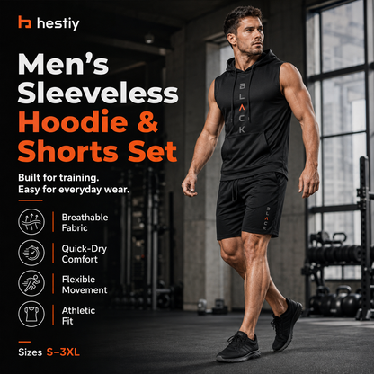 🏋️‍50% OFF NOW! 💪 Men’s Sleeveless Hoodie & Shorts Set – Athletic & Casual Fit – Breathable & Quick-Dry 🏋️‍♂️