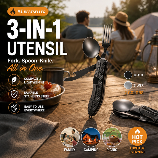 🎉🎉Surprise 50% off！🏕️Must-have for outdoor trips 🍴🥄4-In-1 Outdoor Folding Multifunctional Tableware