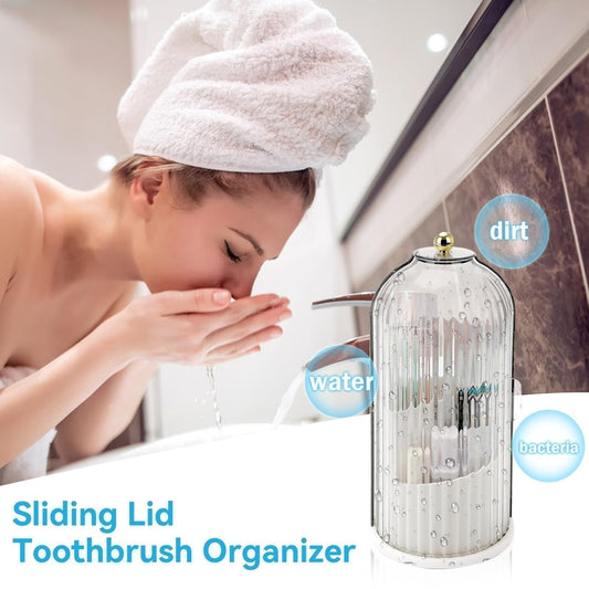 ⏳ Time-Limited Special ⏰ Sliding Lid Toothbrush Organiser – 360° Spin, Dustproof & Space-Smart ✨