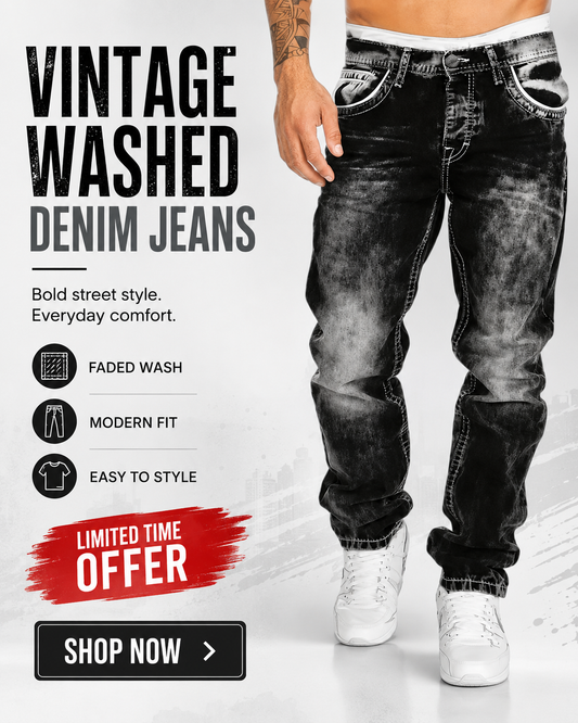 👖🔥 LIMITED-TIME 50% OFF! Men’s Vintage-Wash Straight-Leg Jeans – Durable Denim, Relaxed Streetwear Fit & Contrast Stitching ✨