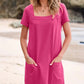 🎁Limited time 50% OFF⏳Women's Casual Square Neck Pocket Short Sleeve Dress with Pockets
