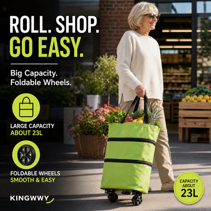 🛒✨ LIMITED TIME 50% OFF! 2 in 1 Foldable Shopping Cart – 23L Large Capacity, Smooth Swivel Wheels and Compact Storage