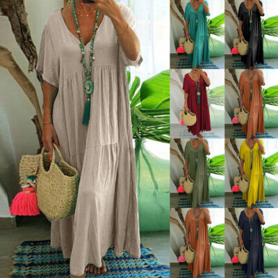 🎁2026 New Arrivals 50% OFF💥Women's Casual Long Dress with Short Sleeves – Soft & breathable – Perfect for summer, beach or everyday elegance – lightweight and comfy ✨🌸