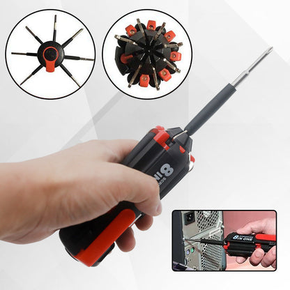 🔧 8-in-1 Folding Screwdriver – Built-In LED Work Light & Flashlight