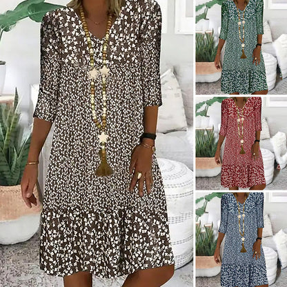 🌸Seasonal Styles💐Women's Fashion Printed Mid Sleeve V-Neck Dresses