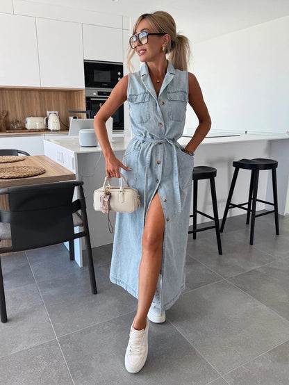 💖LAST DAY SALE 50% OFF💖Solid Button Pocket Denim Dress