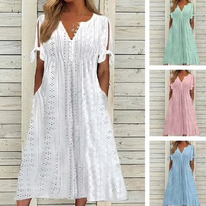 ⏰Last Day Sale 50% Off💃Women's Elegant V-Neck Hollow-Out Solid Dress