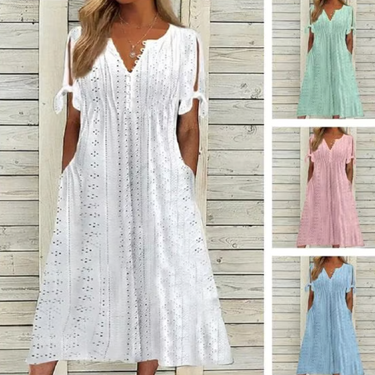 ⏰Last Day Sale 50% Off💃Women's Elegant V-Neck Hollow-Out Solid Dress