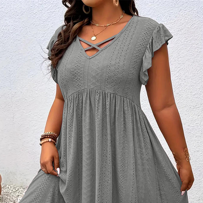 ⏰🔥LIMITED TIME 50% OFF!🔥50K+ SOLD!👗 Women's V-Neck Ruffle Trim Dress – Flattering, Soft & Perfect for Any Event 🌸