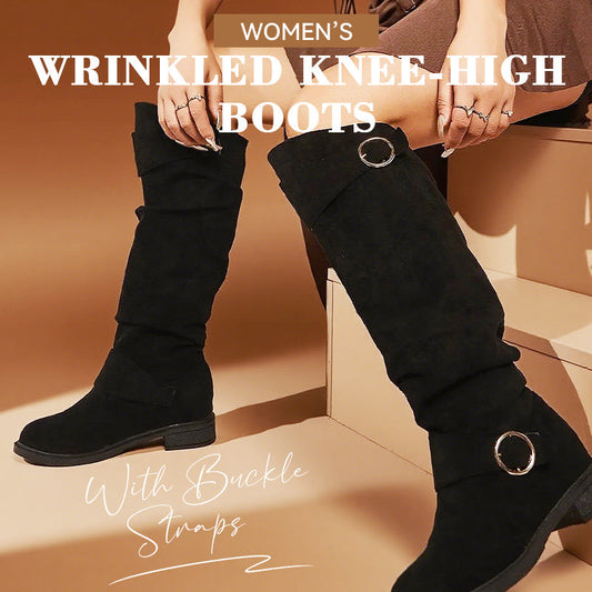 🔥Limited stock available 50% OFF🔥Women’s Wrinkled Knee-High Boots with Buckle Straps