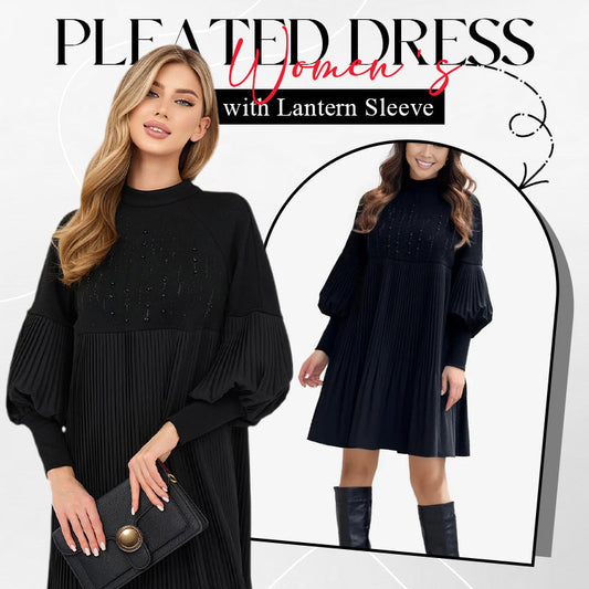 🔥Limited stock available 50% OFF🔥Women's Elegant Lantern Sleeve Pleated Dress