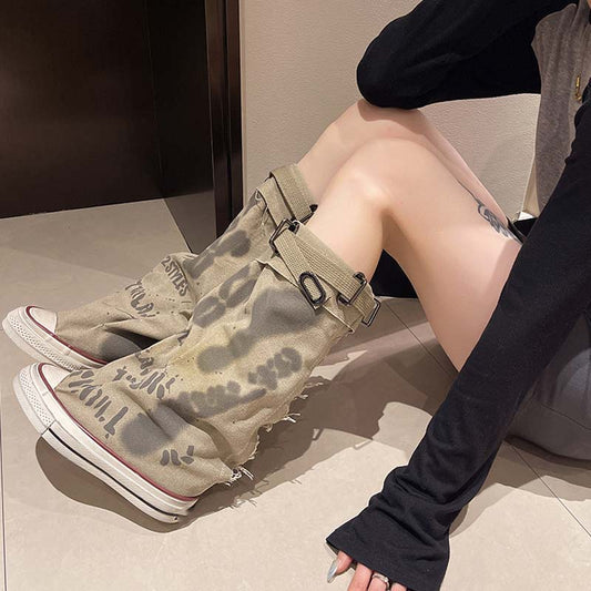 💗Limited stock: 50% OFF💗 Women's Retro Flat Slouch Mid-Calf Canvas Boots