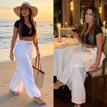 ⏳Time-Limited Special⏰Women's High-Waist Wide-Leg Trousers with Belt Accent