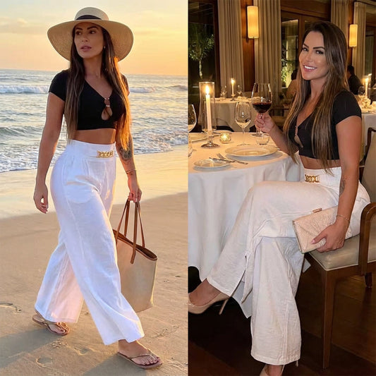 ⏳Time-Limited Special⏰Women's High-Waist Wide-Leg Trousers with Belt Accent