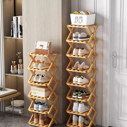 ✨ Foldable Bamboo Shoe Rack – Heavy-Duty Free-Standing Organizer – 100% Natural Alpine Bamboo, Tool-Free 5-Second Scissor Fold Setup-Compact Flat Storage – 2-10 Tiers 2 Colors 🌿