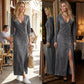 🐋New arrival 40% OFF!🥰Women's Long Sleeve V-Neck Maxi Dress – Soft Fabric, Bodycon Fit & Elegant High Slit👗