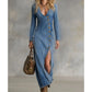 🐋New arrival 40% OFF!🥰Women's Long Sleeve V-Neck Maxi Dress – Soft Fabric, Bodycon Fit & Elegant High Slit👗