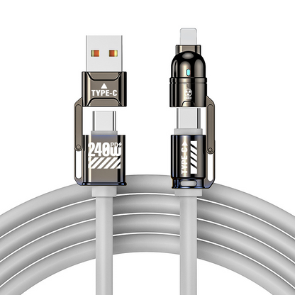 🔌Buy 2 Get 1 Free NOW! High‑Power 4‑in‑1 Fast Charging Cable, 240W PD Multi‑Interface Charging Cord, USB‑A/USB‑C to Type‑C/Lightning, Universal Fast Charge Cable for Phones & Laptops