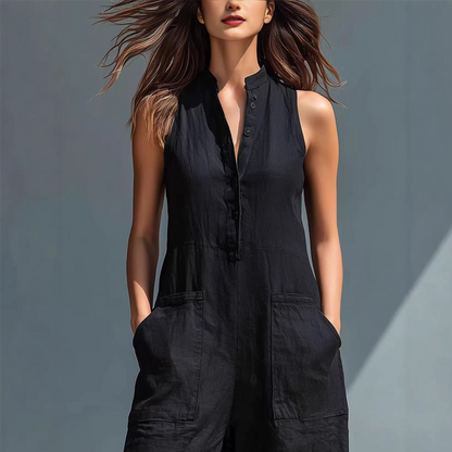 🔥LIMITED TIME 50% OFF!🔥 💃Sleeveless Button-Up Wide-Leg Jumpsuit with Pockets🌸