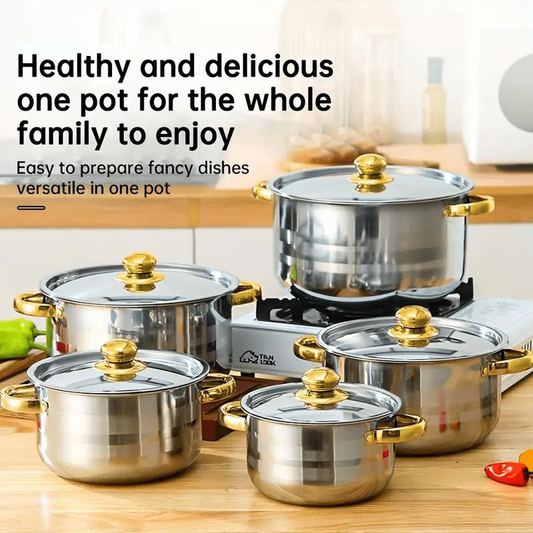 🍳 60% OFF NOW! 🔥 5-Piece Stainless Steel Cookware Set with Glass Lids – Durable, Even Heat Distribution & Elegant Design ✨