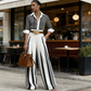 🥳SUMMER HOT SALE🥳💞50K+ SOLD!💥50% OFF! 🔥 Women's Striped Shirt & Wide-Leg Pants 2-Piece Set