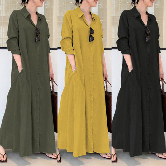 👗 50% OFF NOW! ✨ Long Solid Color Long Sleeve Dress – Minimalist Design, Soft Fabric & Perfect for a Clean Everyday Look 🌸