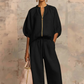 👚 40% OFF! 👖 Women's Solid Color 2-Piece Tracksuit – Puff Sleeve, Wide Leg, Zipper Detail ✨