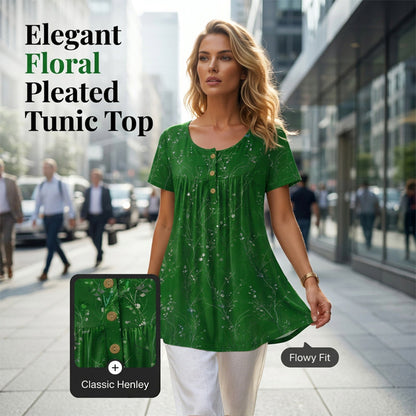 📢📢40% OFF !! ⏰Women's Floral Print Pleated Tunic Top🌸