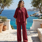 ⏰🔥LIMITED TIME 50% OFF!🔥50K+ SOLD!    Women's Stand-Up Collar Top & Wide-Leg Pants Set