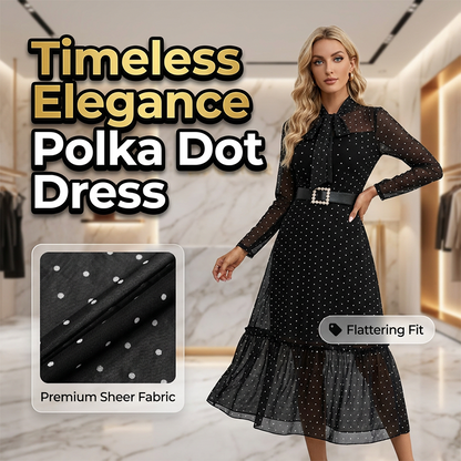 👗 50% OFF NOW! 💕 Elegant Polka Dot Tie-Neck Midi Dress 
