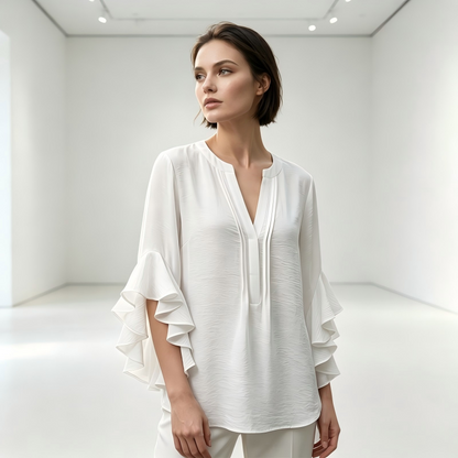 📢📢50% OFF !! ⏰ V-Neck Ruffled Sleeve Top – Flowy & lightweight – Elegant casual blouse, perfect for summer or office – feminine and breathable ✨🌿